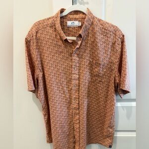 Southern Tide Shirt Mens Large Coral Orange Pink Pineapple Cocktail Linen Blend